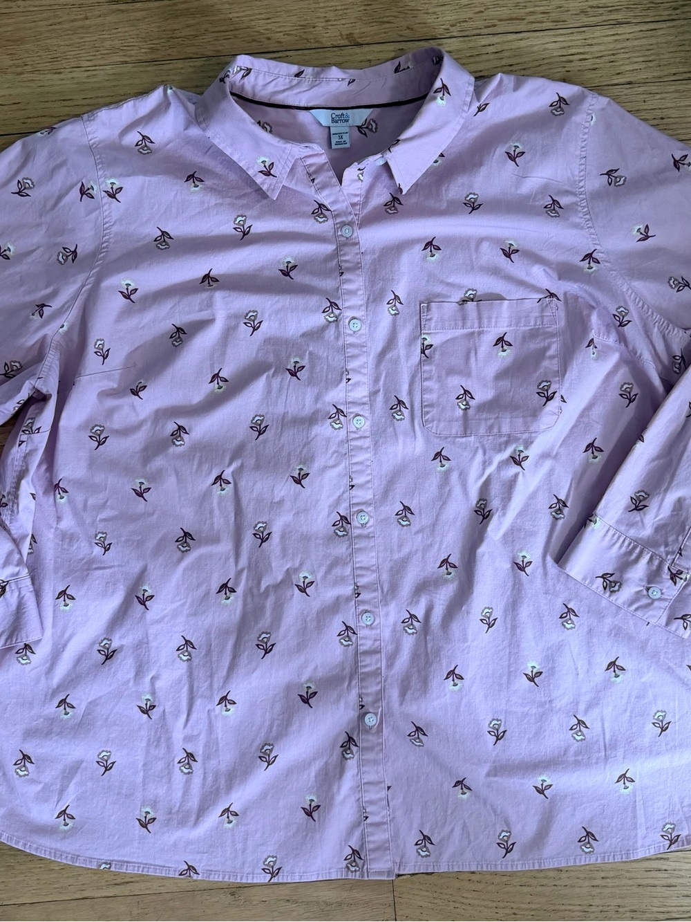 Croft & Barrow Plus 3X Pink Floral Cotton Stretch Button Down Shirt Lagenlook
